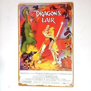 Dragons Lair Tin Sign 12×8 Don Bluth Fantasy Arcade Art Metal Wall Decor